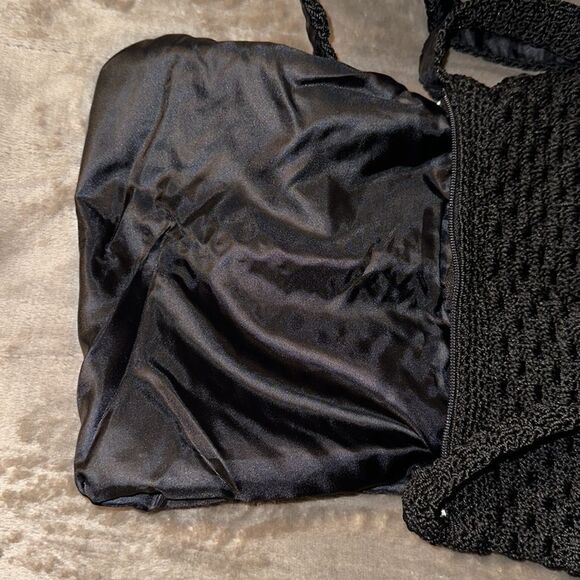Black Crochet Macramé Small Crossbody Purse Bag - Picture 7 of 8